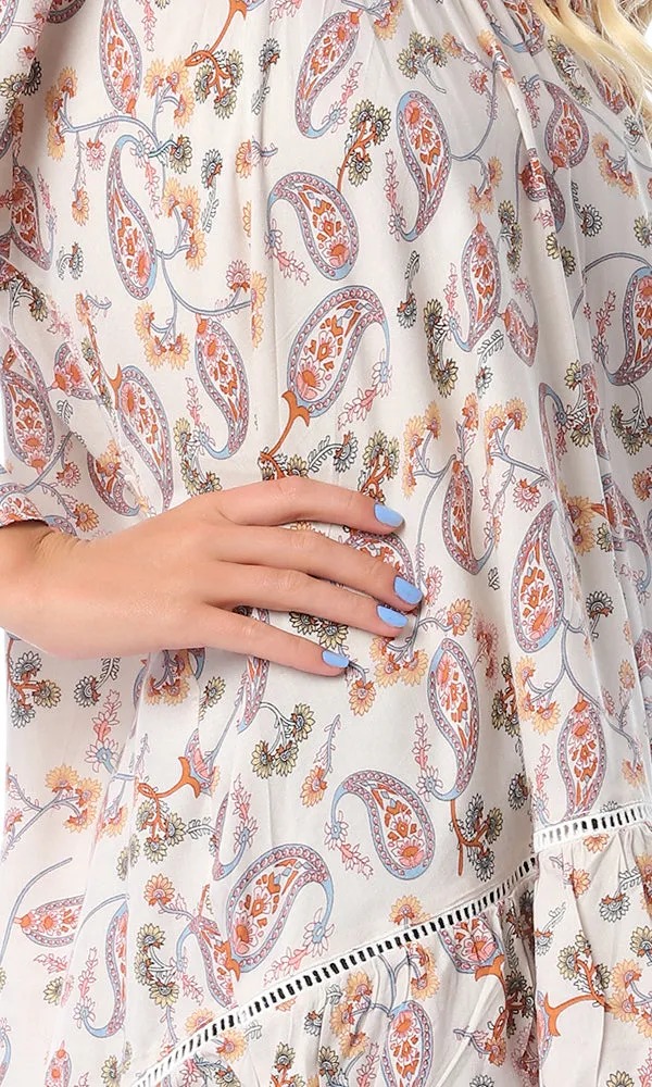53987 Paisley Off-Shoulders Hi-Low Off-White Top
