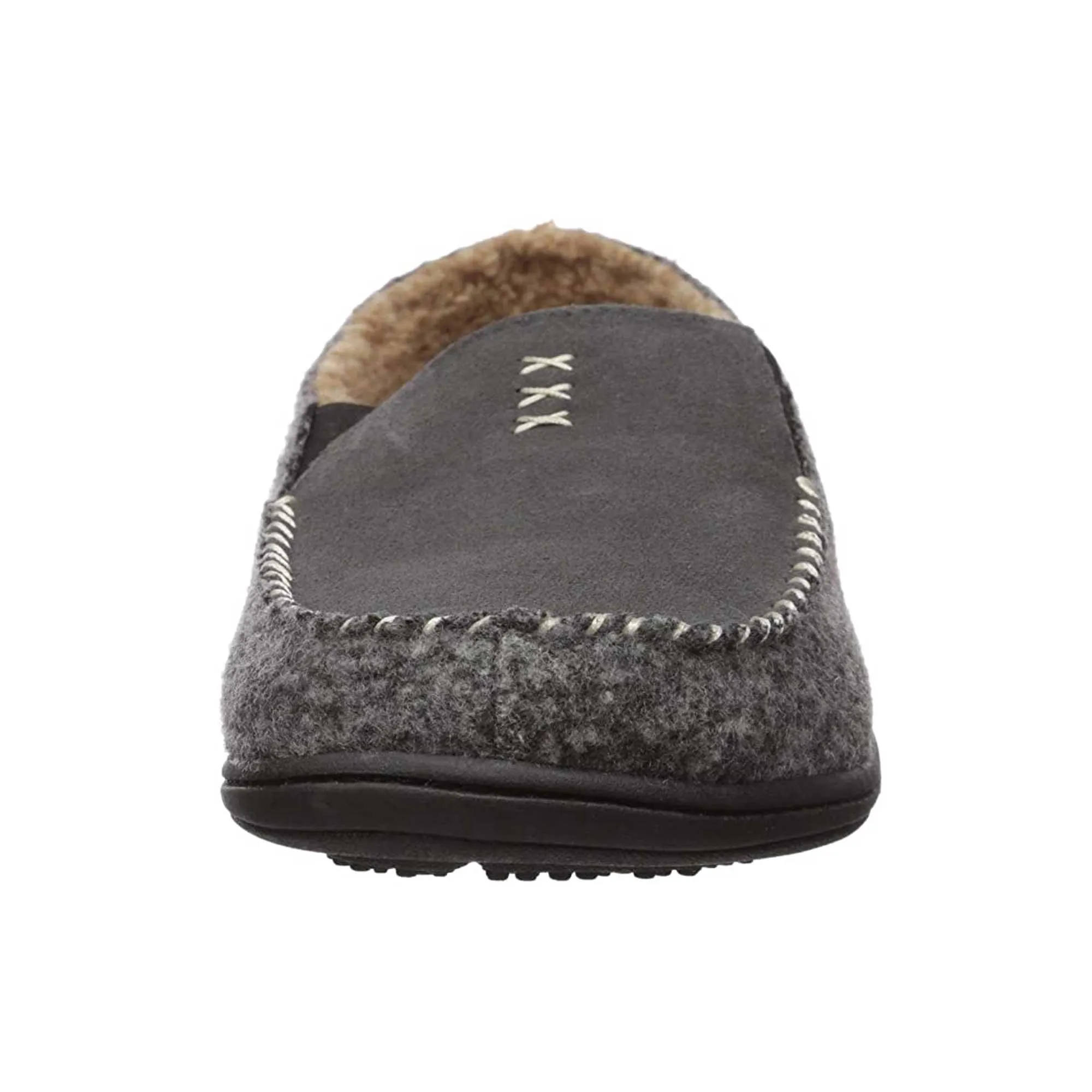 Acorn Men's Crafted Moc Slippers - Suede and Faux Wool, Ash, Medium | A19016ASHMM