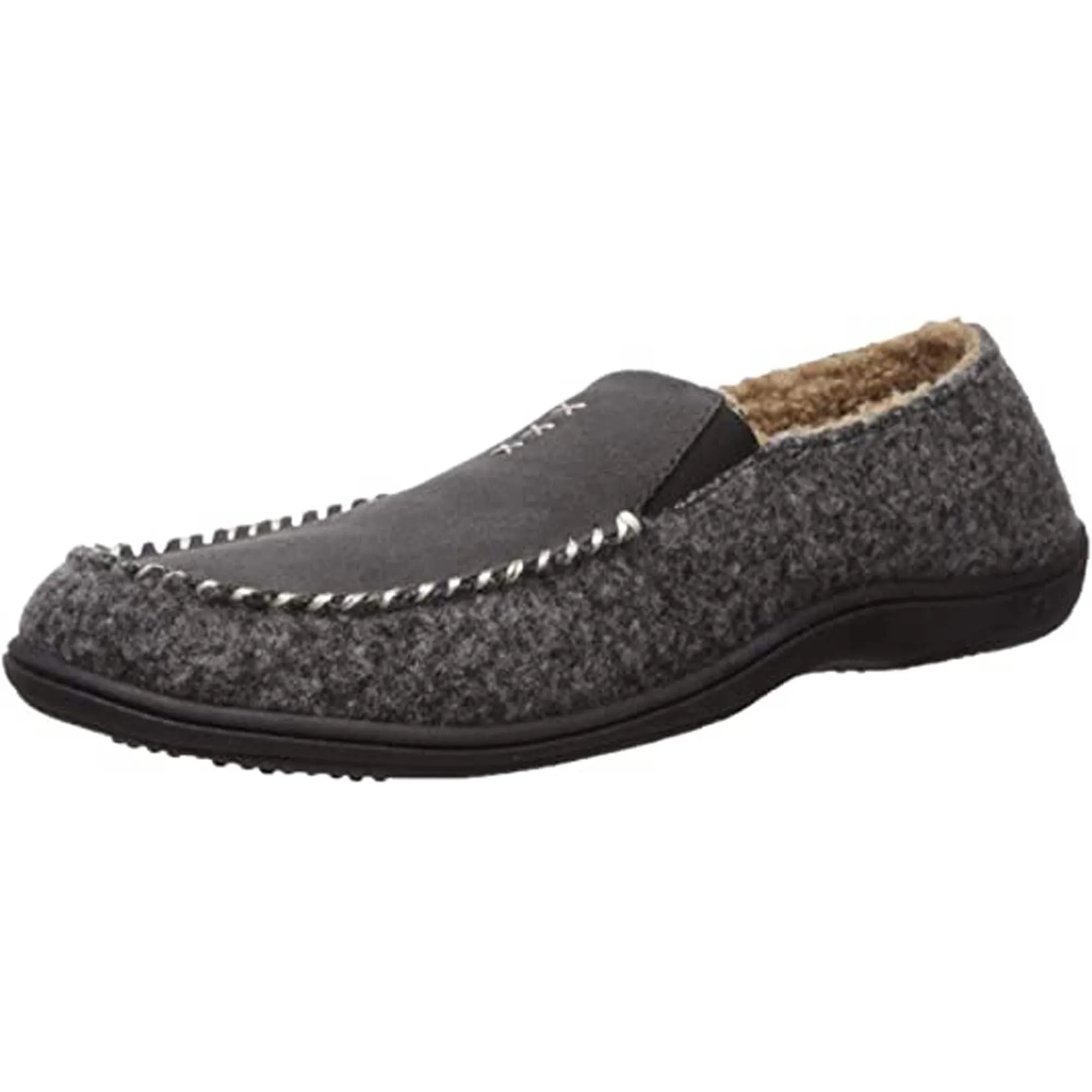 Acorn Men's Crafted Moc Slippers - Suede and Faux Wool, Ash, Medium | A19016ASHMM