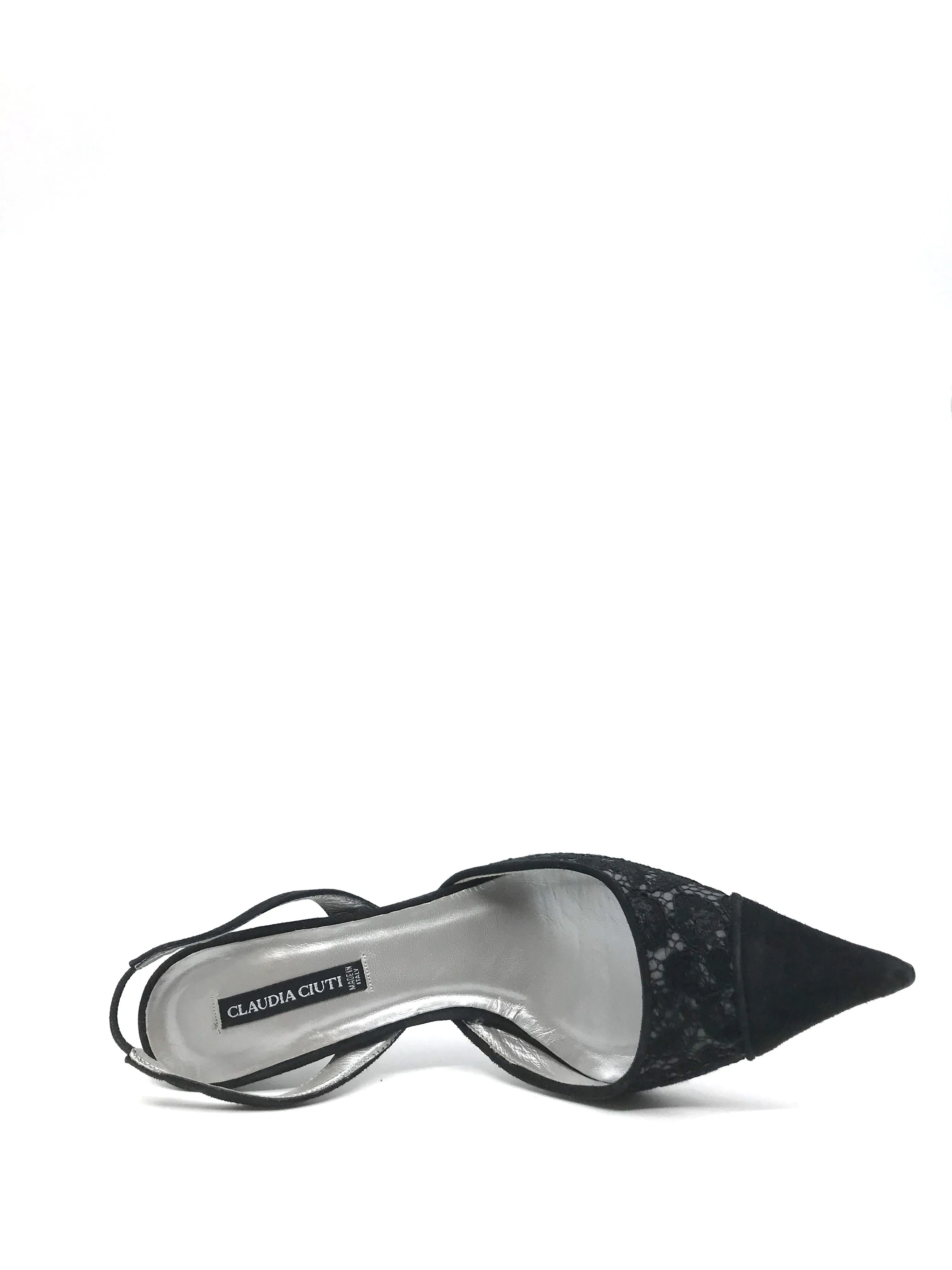 Cinzia Black Suede and Brocade Claudia Ciuti Slingback Pumps
