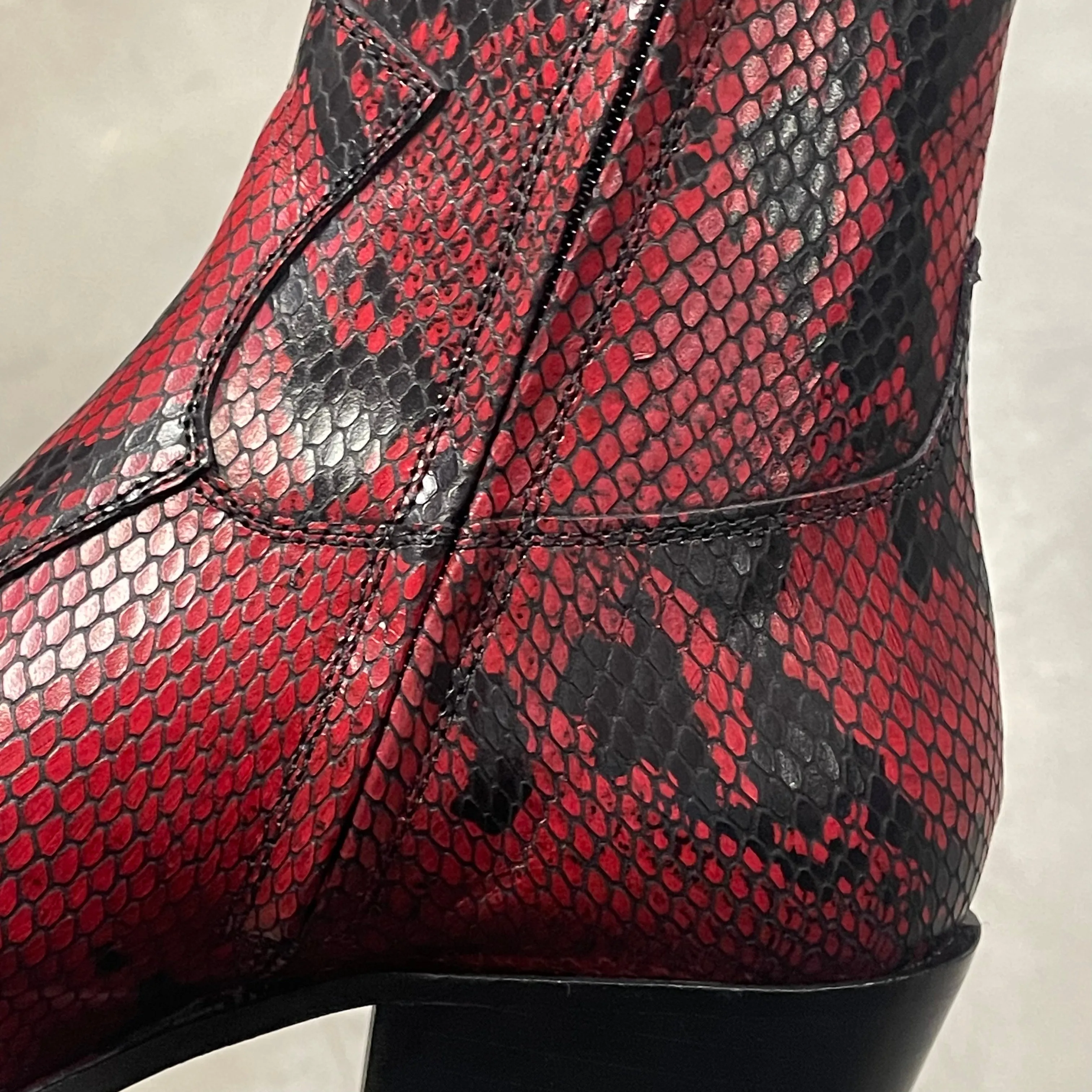 Dante 65mm Side Zip Boots - Red Snake-Effect Leather