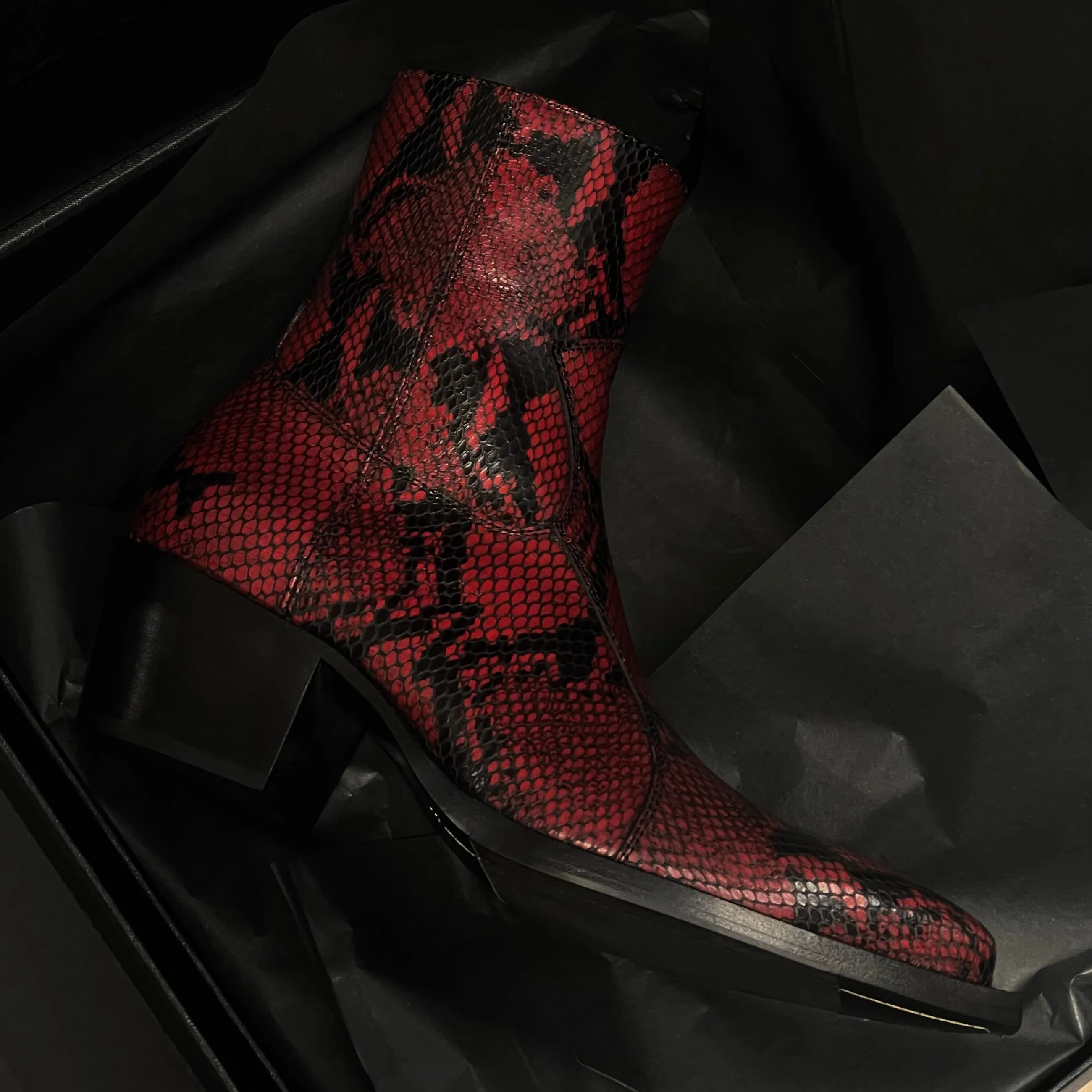 Dante 65mm Side Zip Boots - Red Snake-Effect Leather