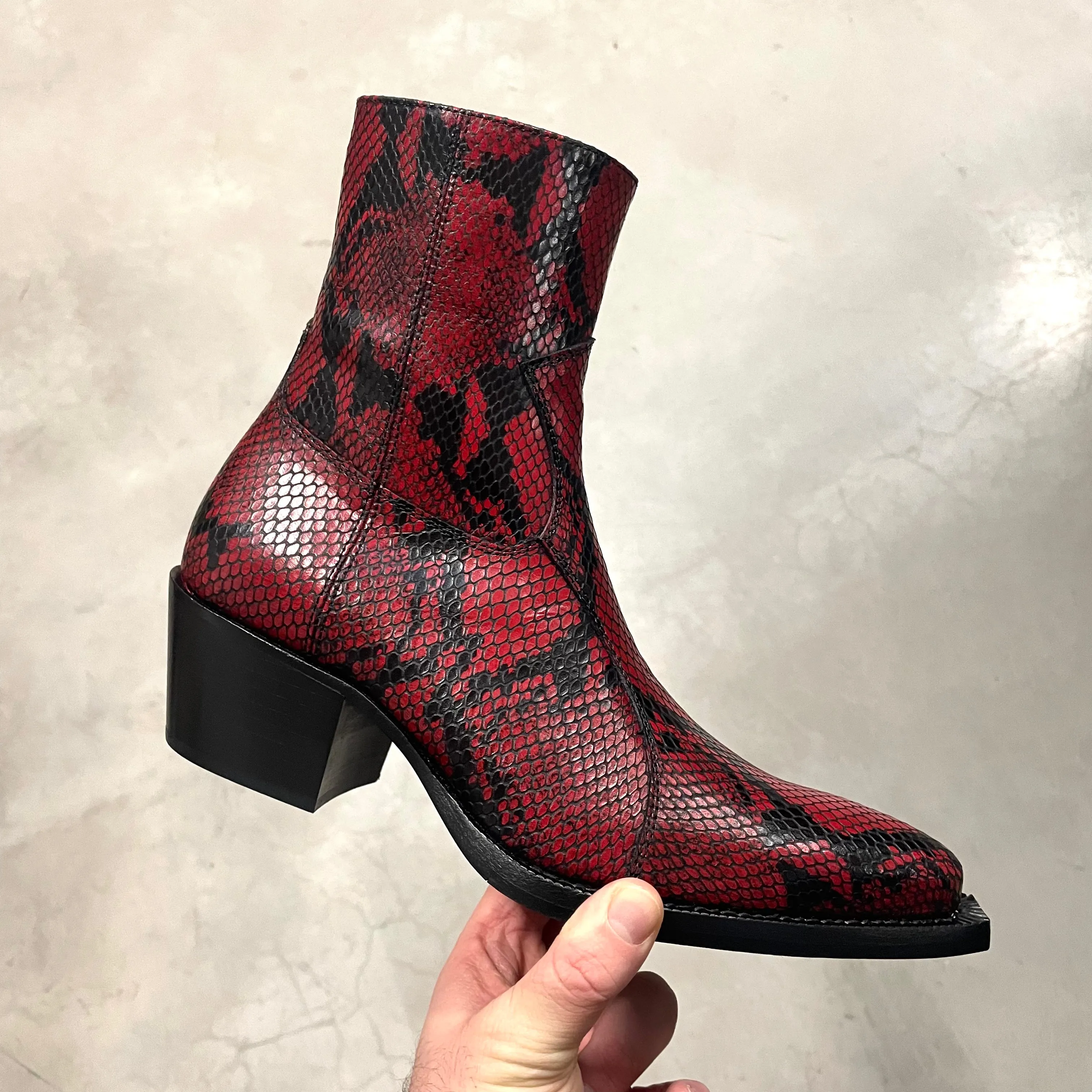 Dante 65mm Side Zip Boots - Red Snake-Effect Leather