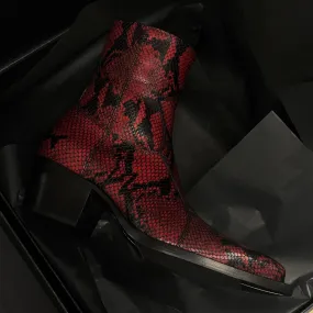 Dante 65mm Side Zip Boots - Red Snake-Effect Leather