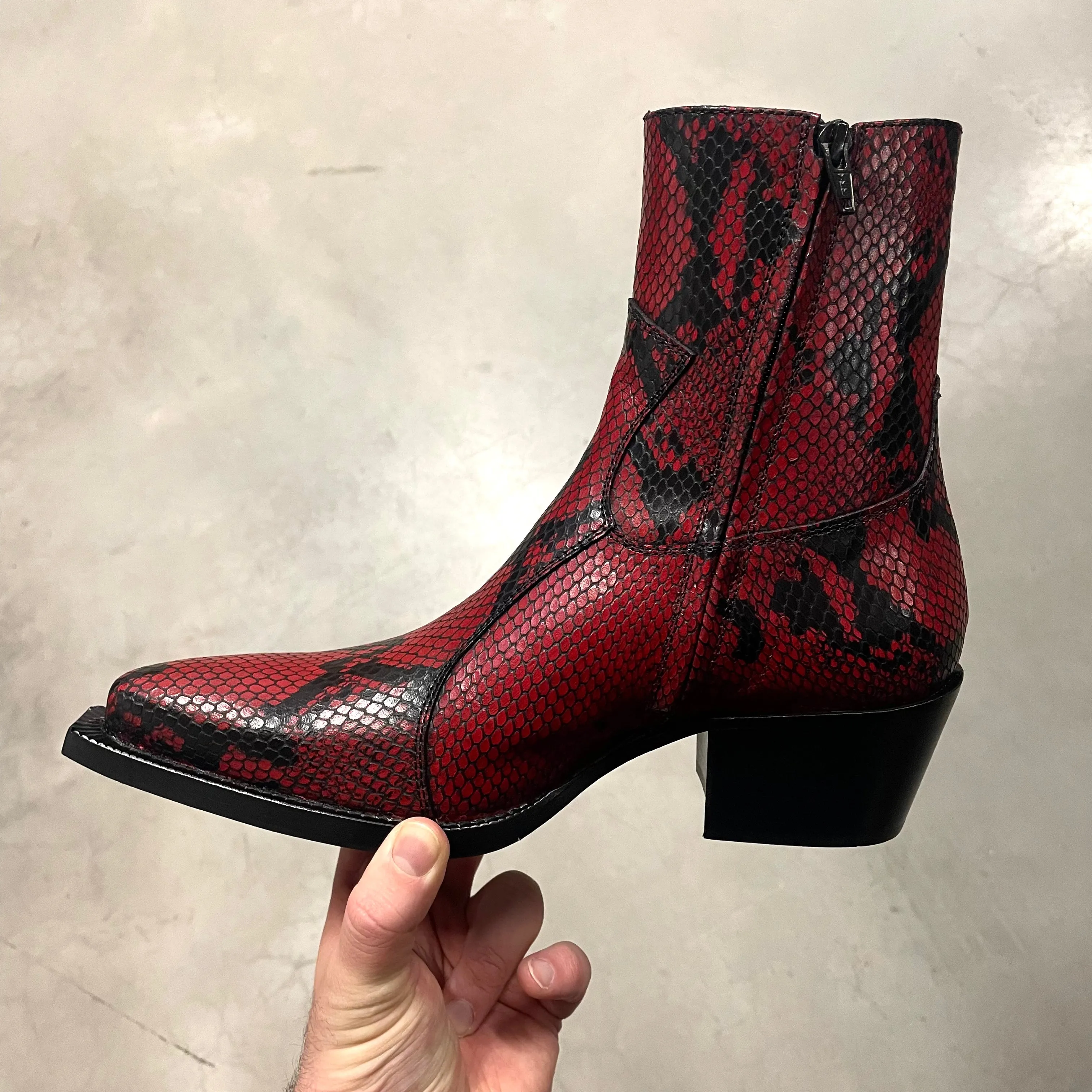 Dante 65mm Side Zip Boots - Red Snake-Effect Leather