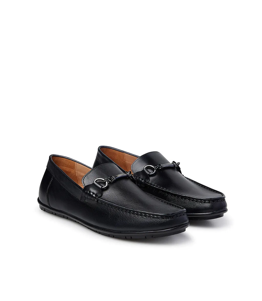 Dark blue leather loafers