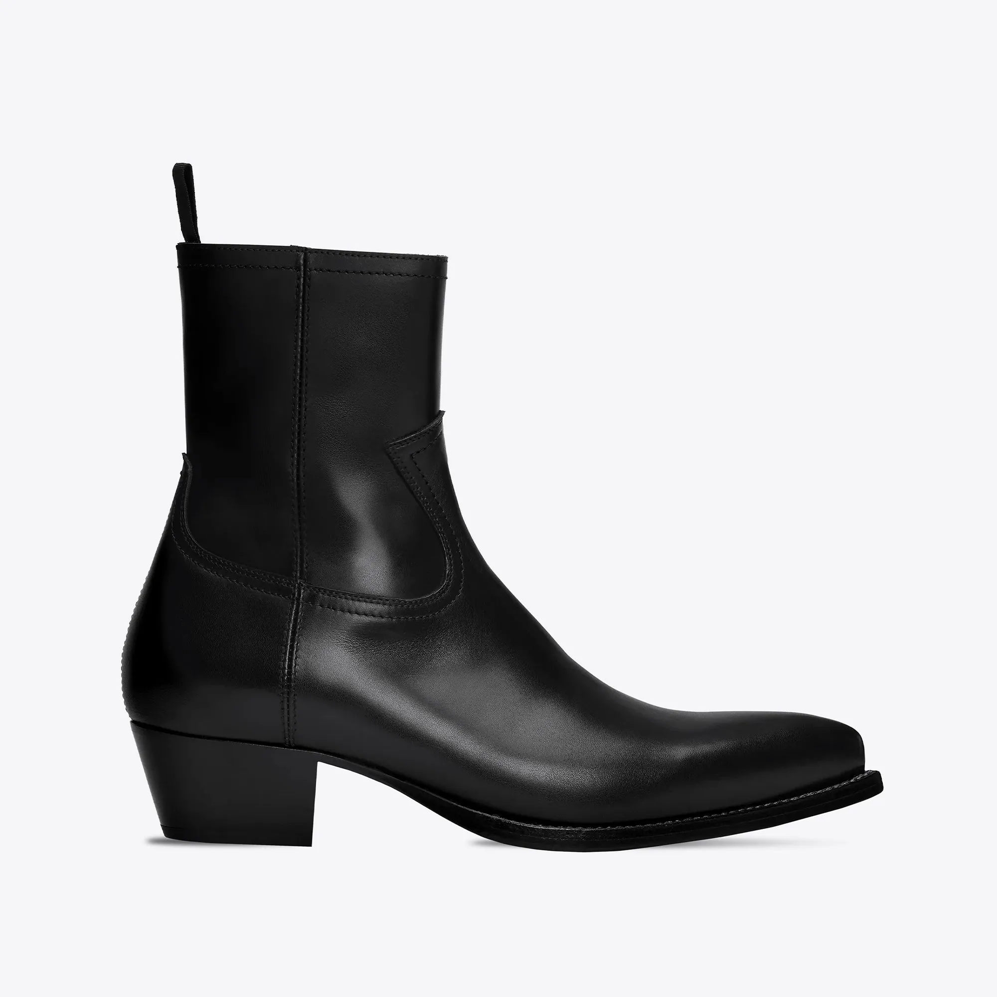 Diego 45mm Side Zip Western Boots - Black Leather