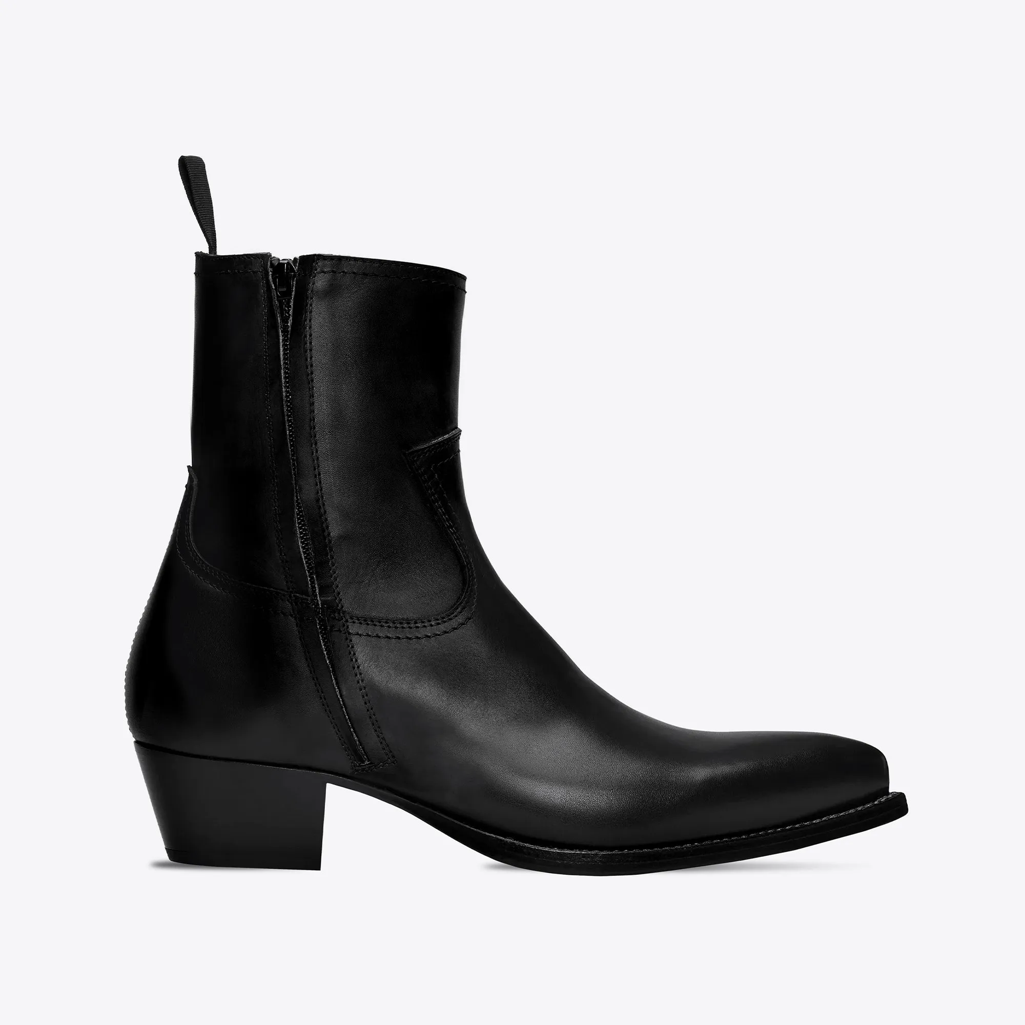 Diego 45mm Side Zip Western Boots - Black Leather