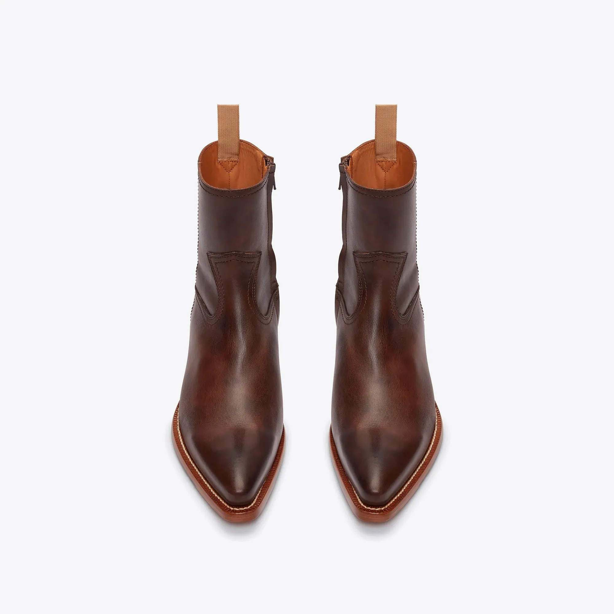 Diego 45mm Side Zip Western Boots - Brown Hand-Dyed Leather