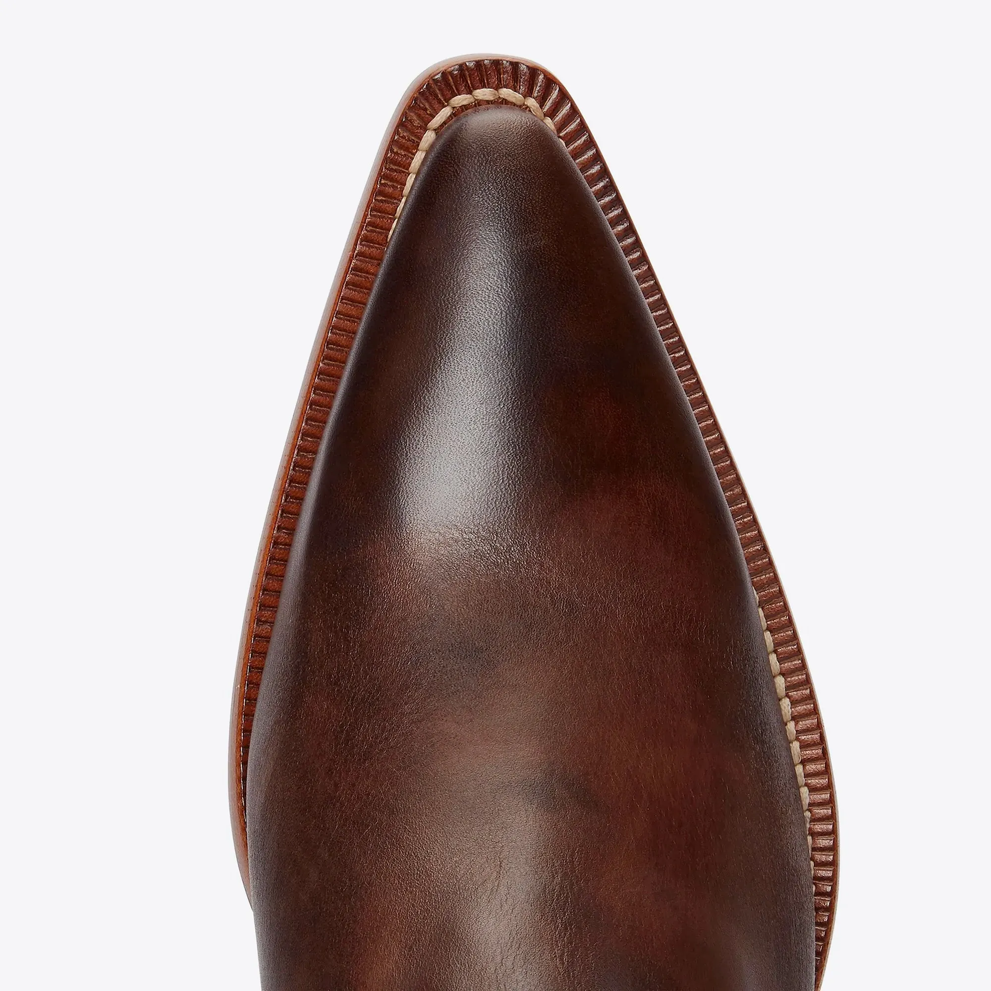Diego 45mm Side Zip Western Boots - Brown Hand-Dyed Leather
