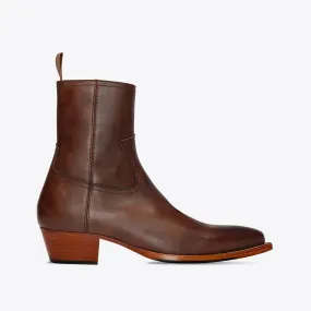 Diego 45mm Side Zip Western Boots - Brown Hand-Dyed Leather