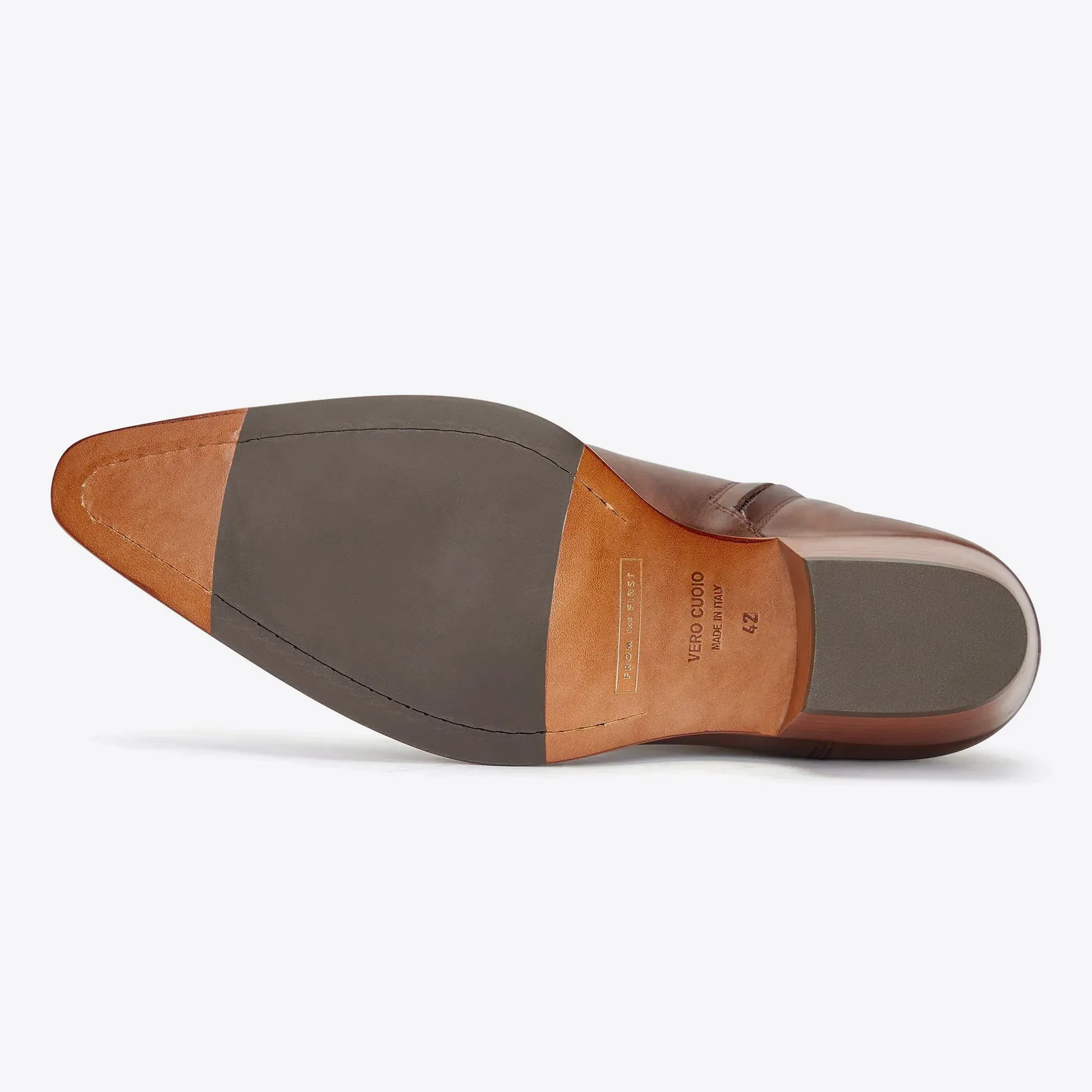 Diego 45mm Side Zip Western Boots - Brown Hand-Dyed Leather