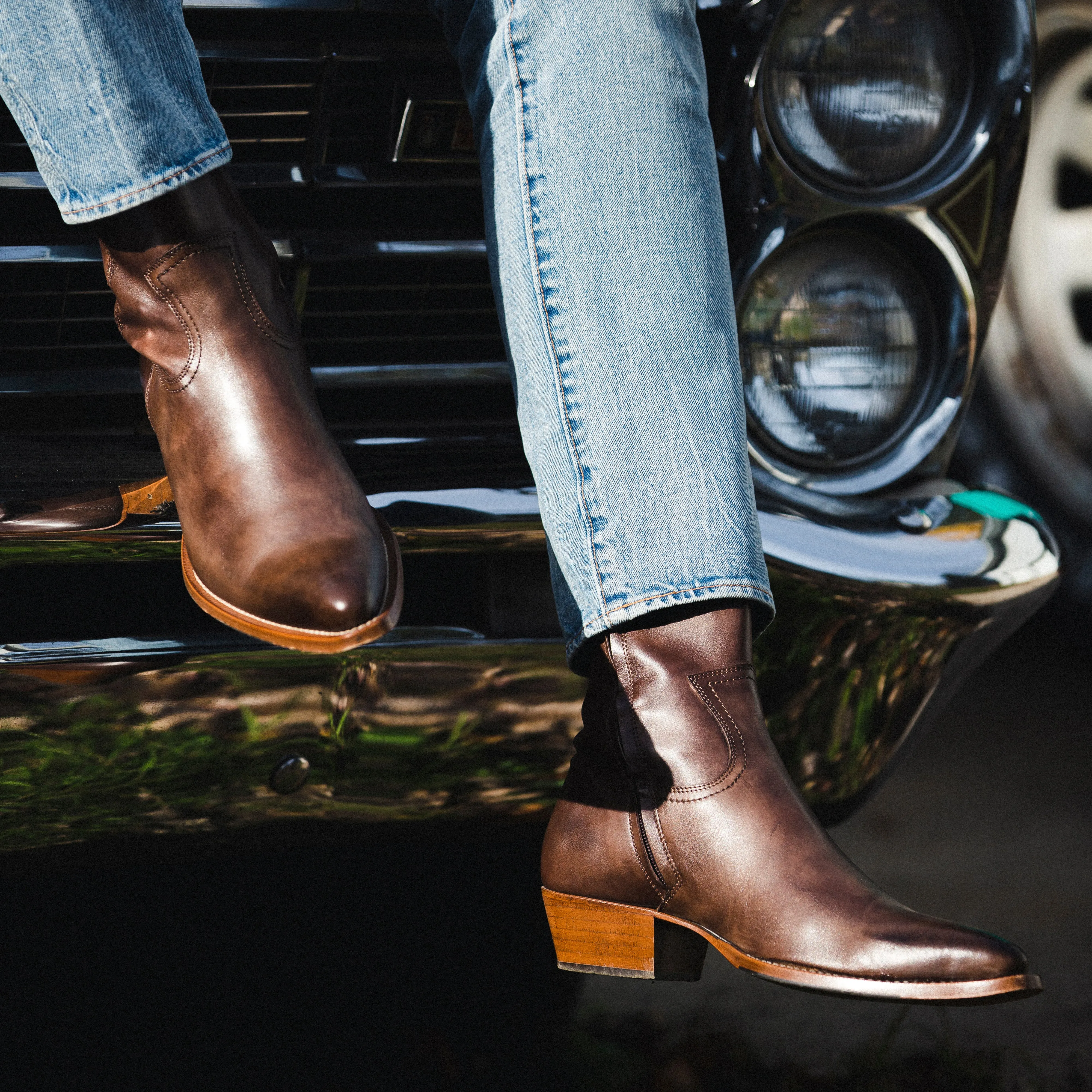 Diego 45mm Side Zip Western Boots - Brown Hand-Dyed Leather