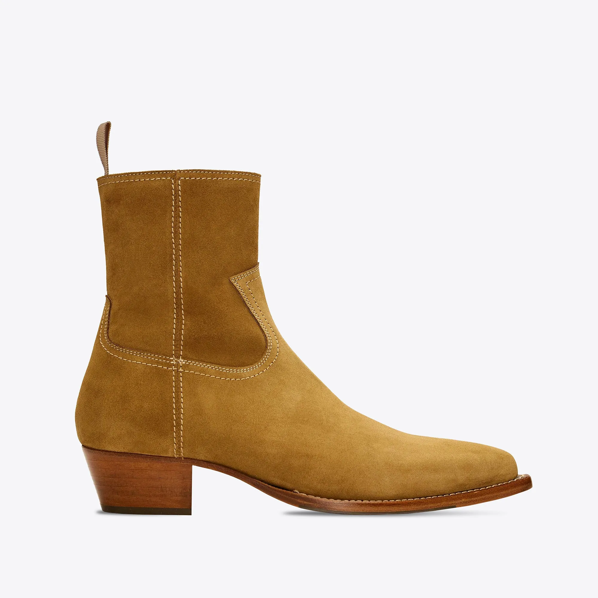 Diego 45mm Side Zip Western Boots - Ochre Suede