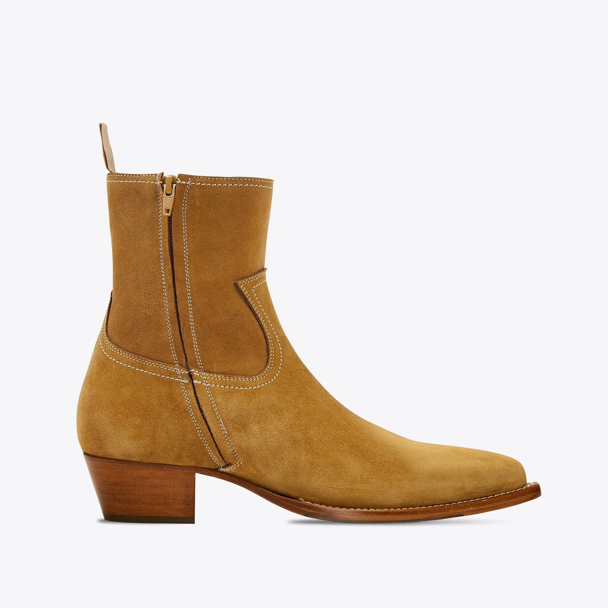 Diego 45mm Side Zip Western Boots - Ochre Suede