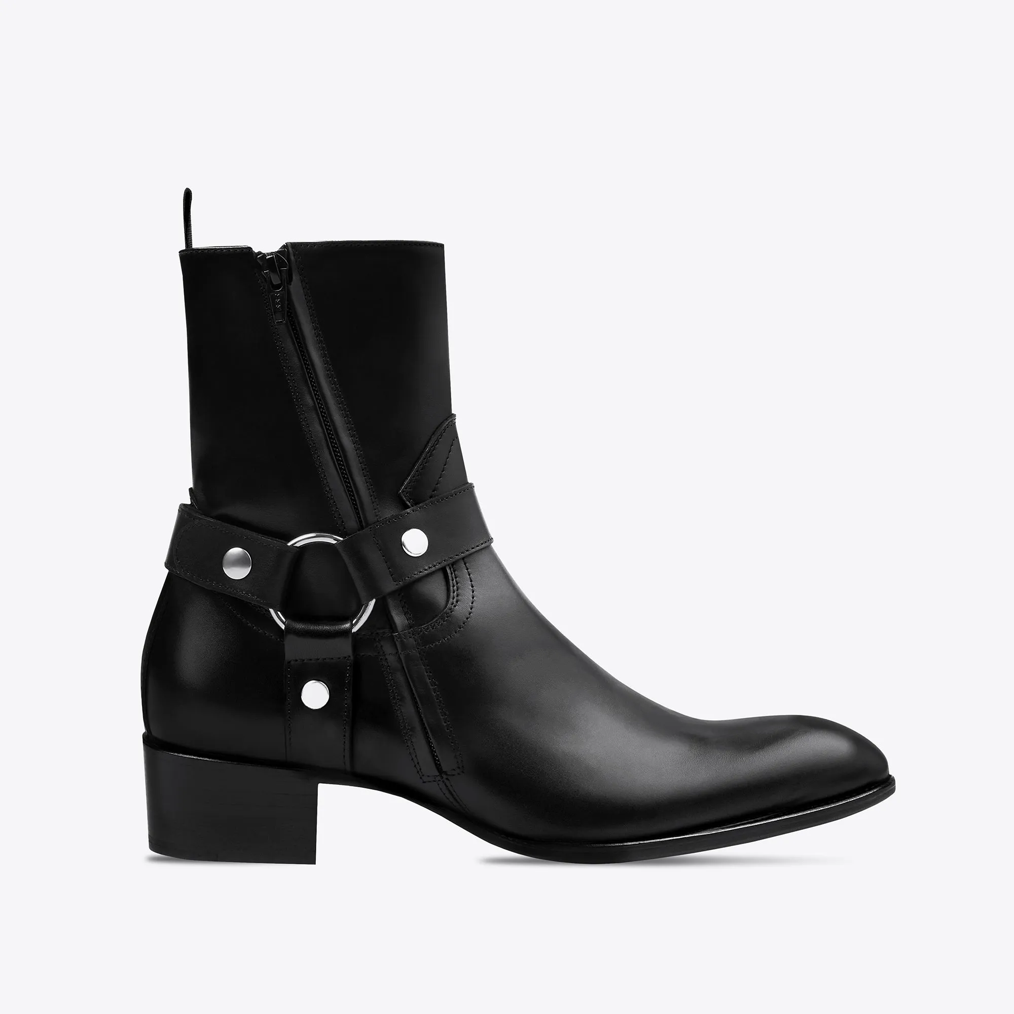 Enzo 40mm Harness (Concealed) Zip Boots - Black Leather