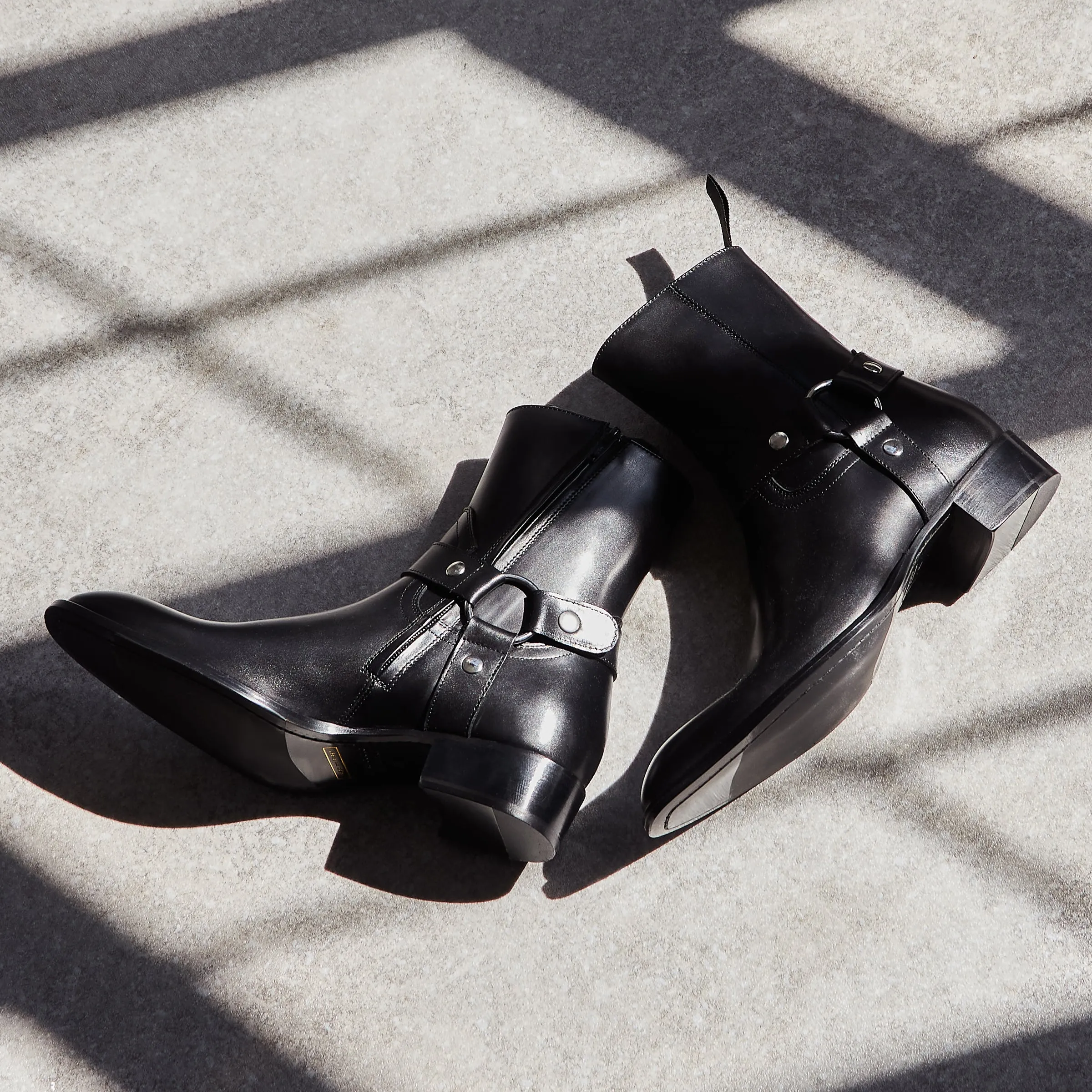 Enzo 40mm Harness (Concealed) Zip Boots - Black Leather
