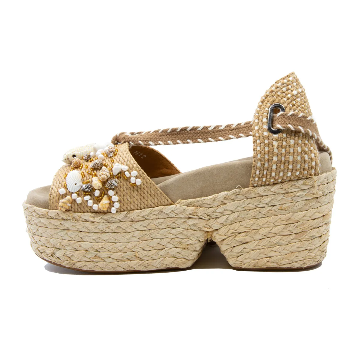 Evat Shell Embellished Flatform Sandals