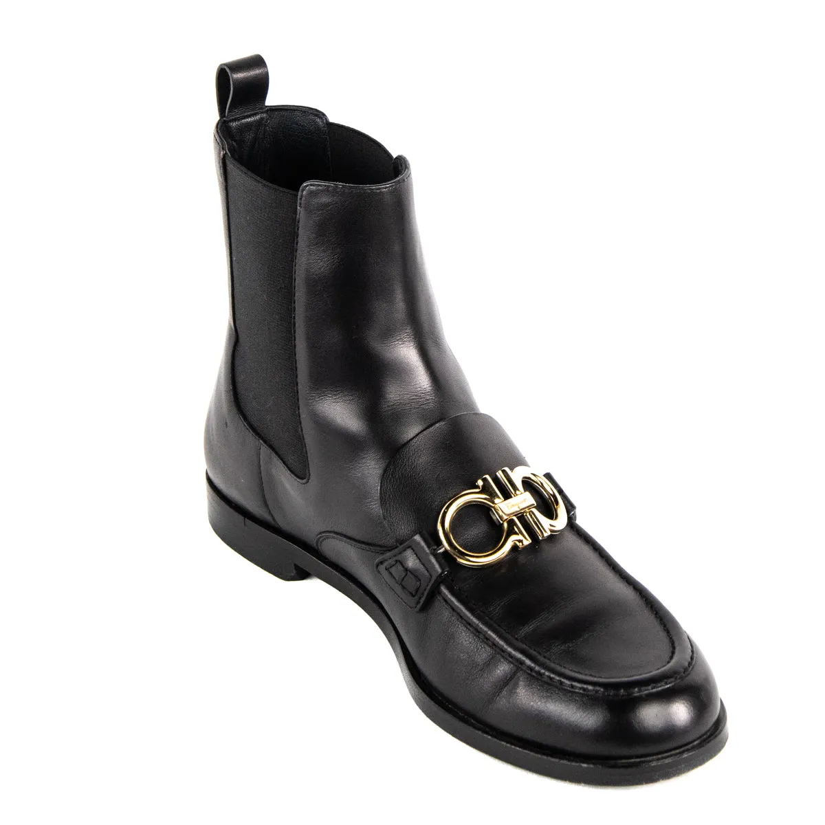 Ferragamo Black Leather Gancini Chelsea Boots Size US 8.5