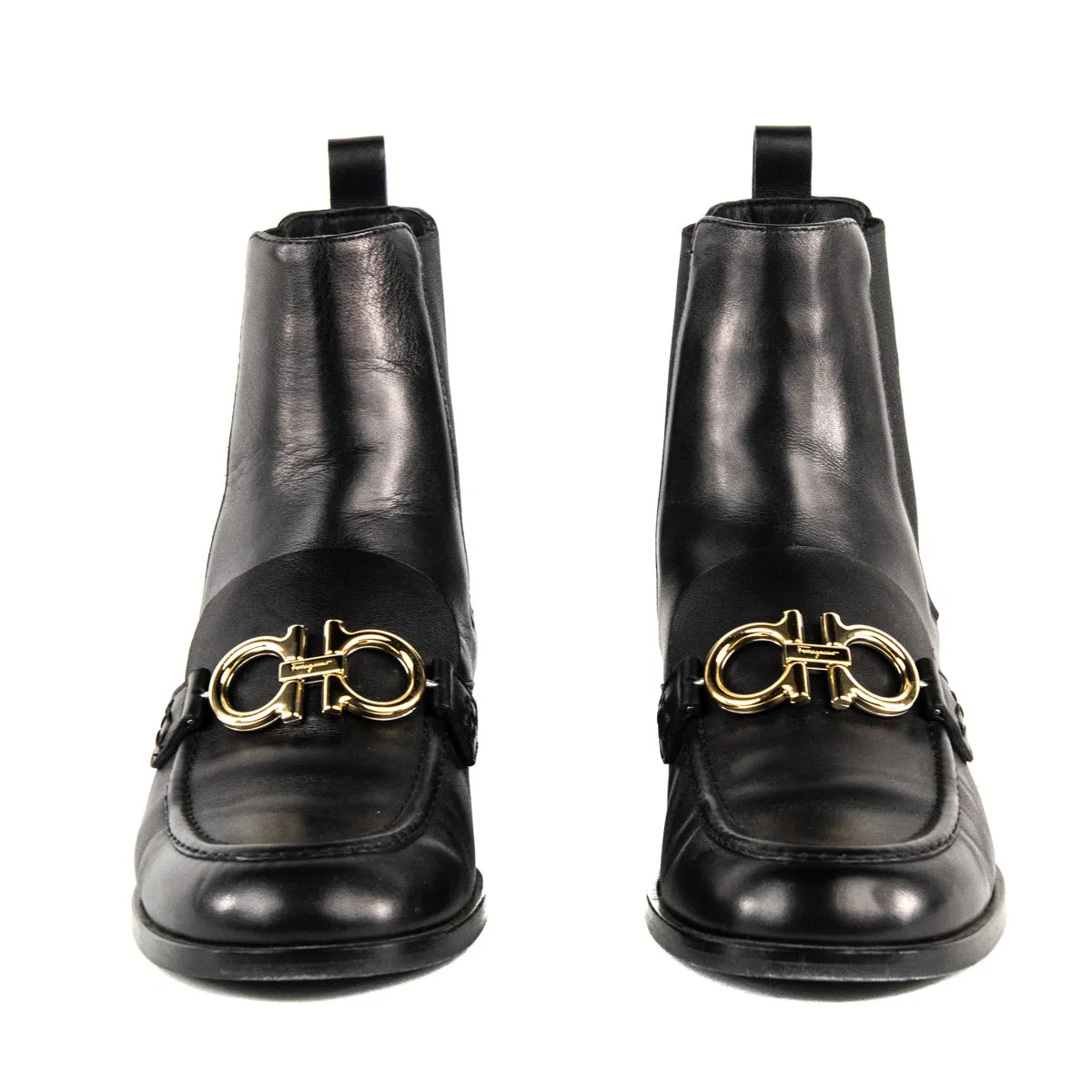 Ferragamo Black Leather Gancini Chelsea Boots Size US 8.5