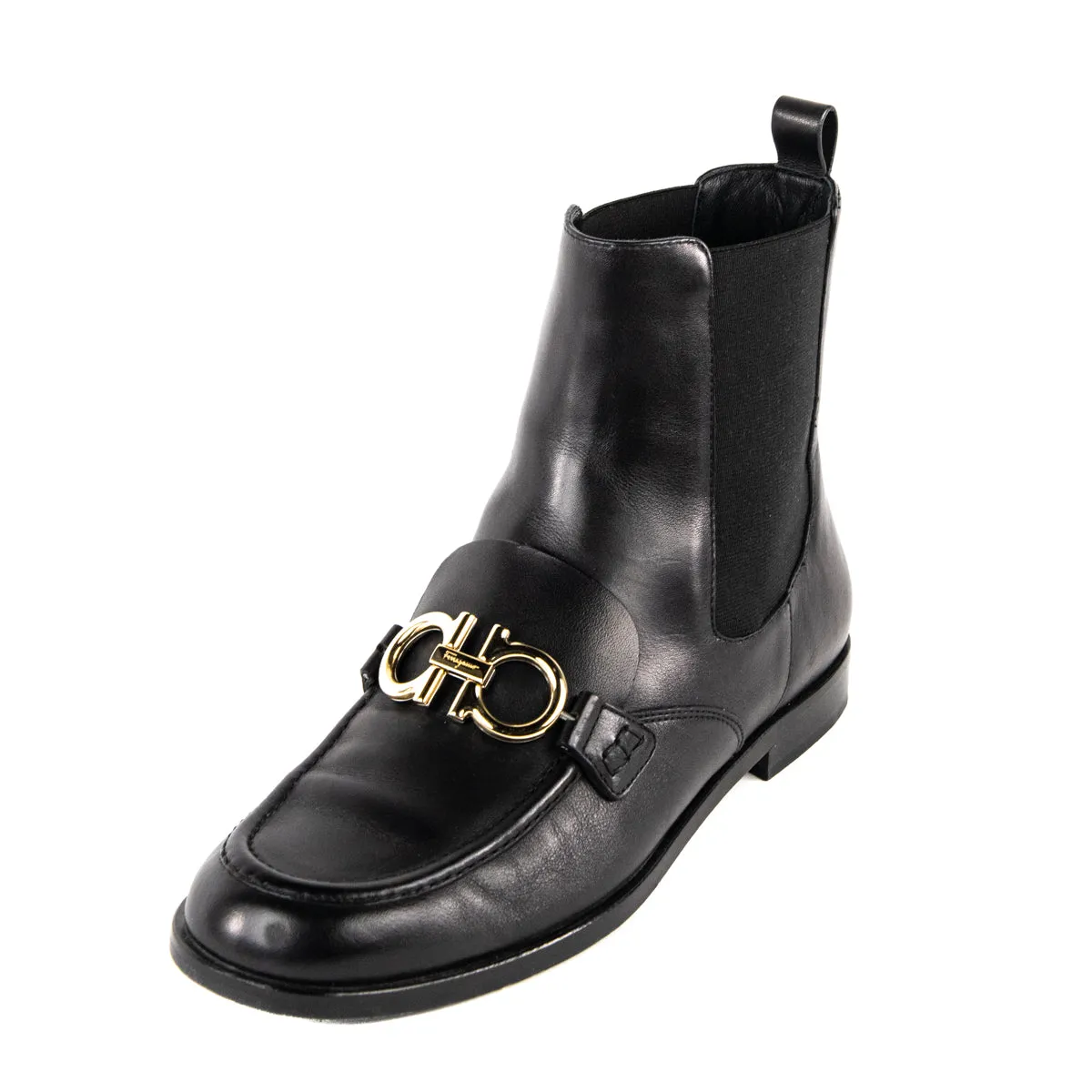 Ferragamo Black Leather Gancini Chelsea Boots Size US 8.5