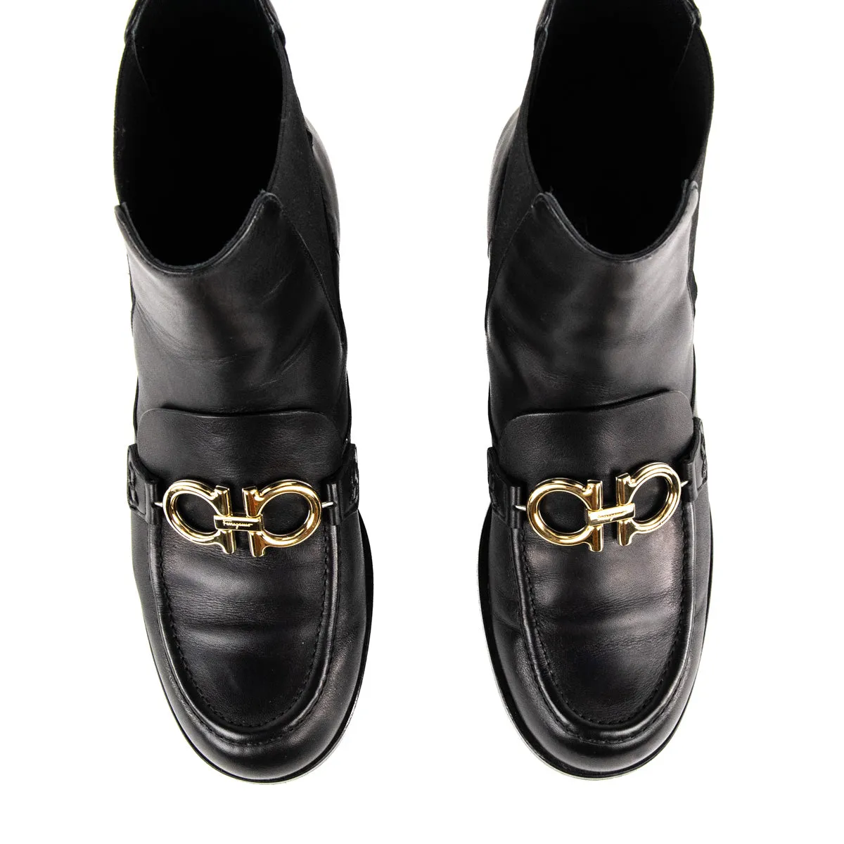 Ferragamo Black Leather Gancini Chelsea Boots Size US 8.5