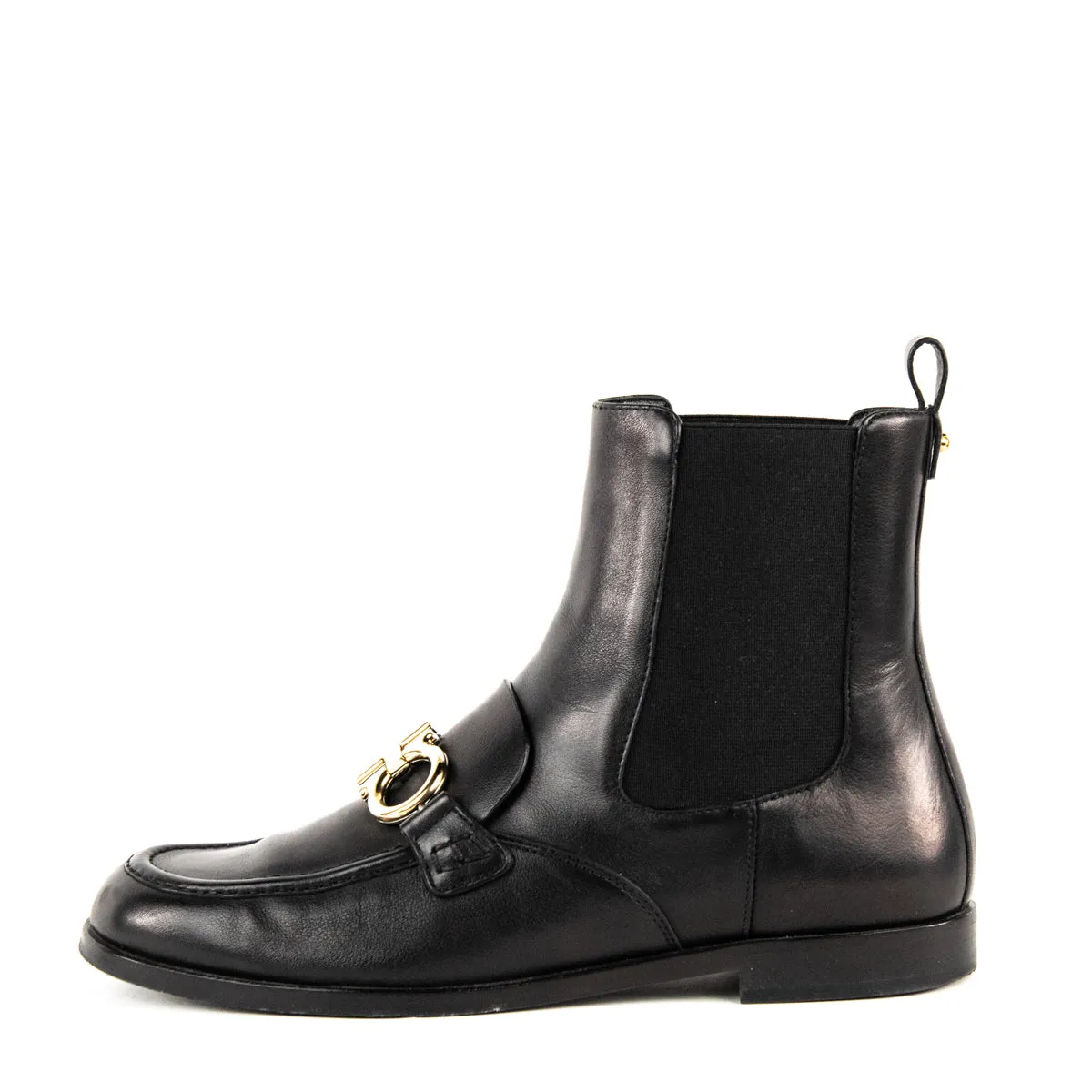 Ferragamo Black Leather Gancini Chelsea Boots Size US 8.5