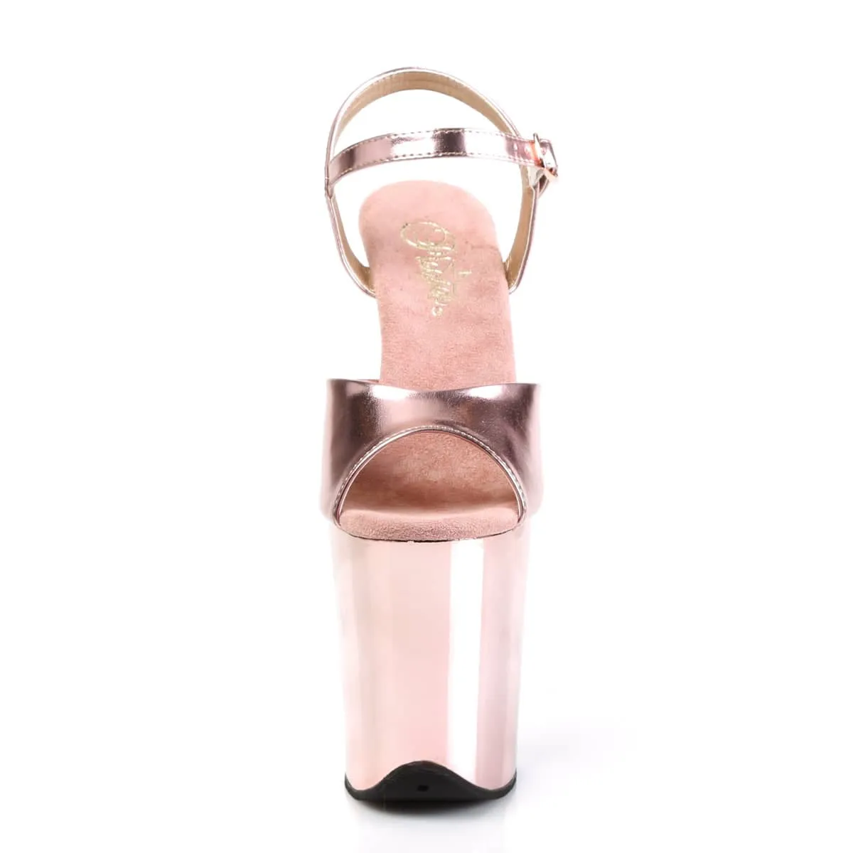 FLAMINGO-809 Rose Gold Ankle Peep Toe High Heel