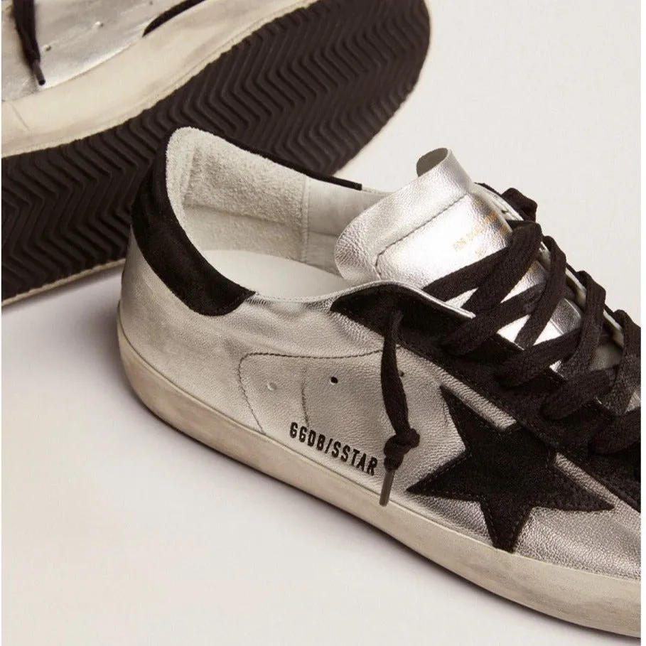 Golden Goose Super-Star Sneakers In Silver Leather With Contrasting Inserts