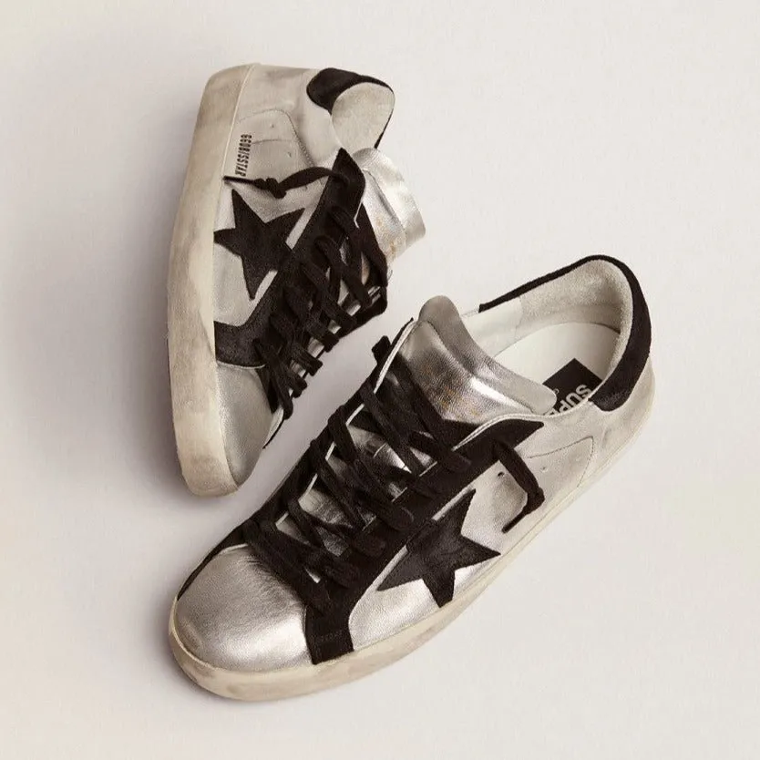 Golden Goose Super-Star Sneakers In Silver Leather With Contrasting Inserts