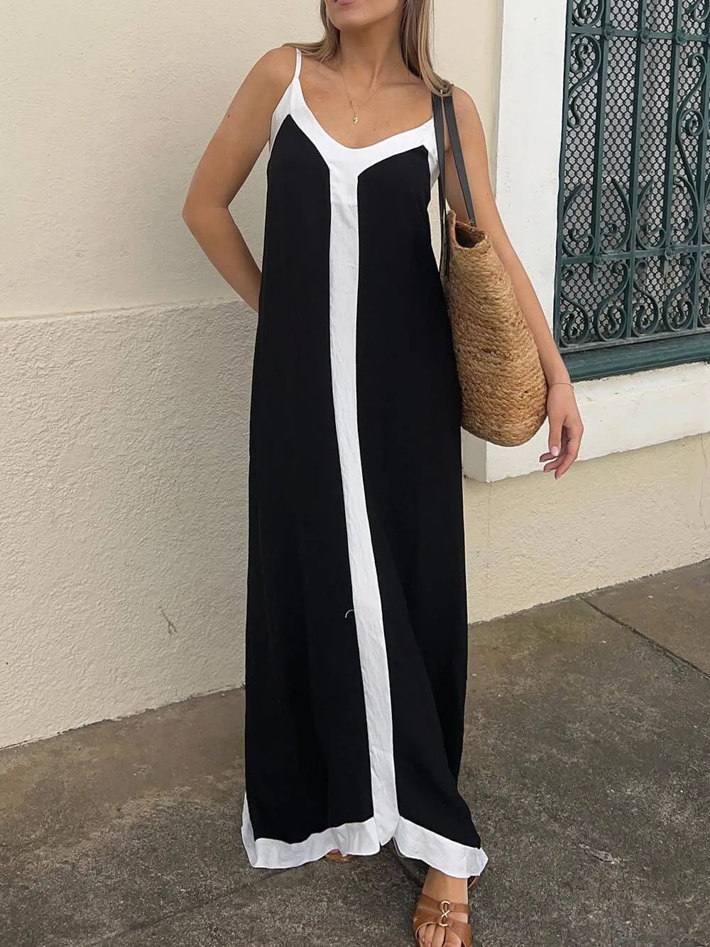 Ivyshape | Breeze Colorblock Suspender Maxi Dress