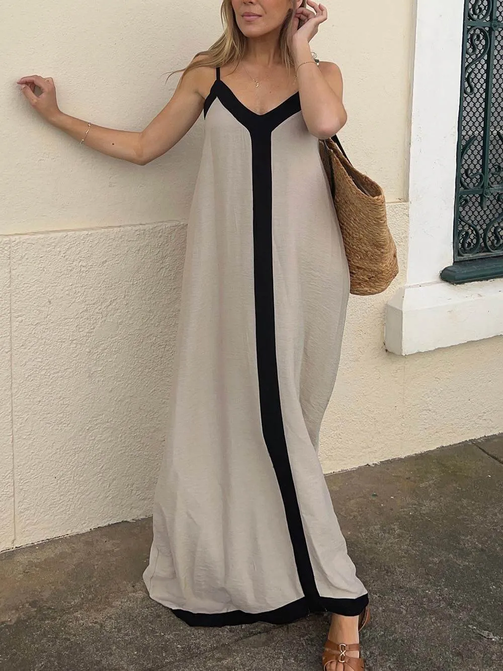 Ivyshape | Breeze Colorblock Suspender Maxi Dress