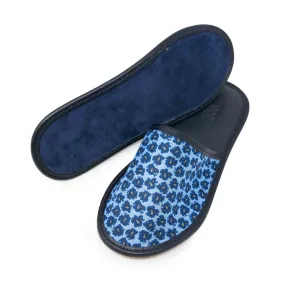 Light Blue Paisley Silk & Leather Slippers