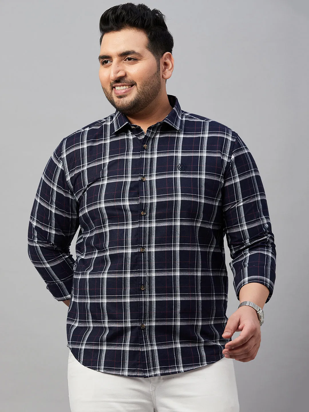 Men Checked Navy Blue Shirt