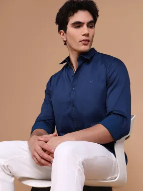 Men Navy Blue Solid Shirt
