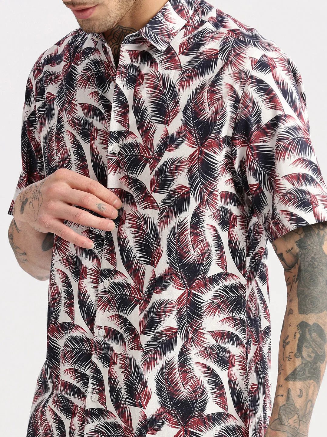 Men Spread Collar Textured Brown Casual Shirt