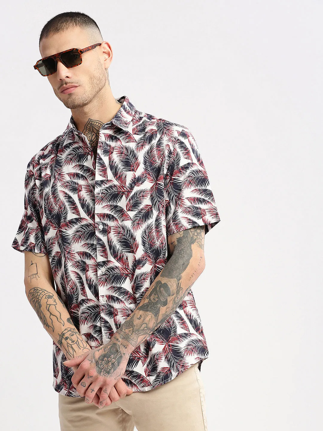 Men Spread Collar Textured Brown Casual Shirt