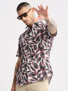 Men Spread Collar Textured Brown Casual Shirt