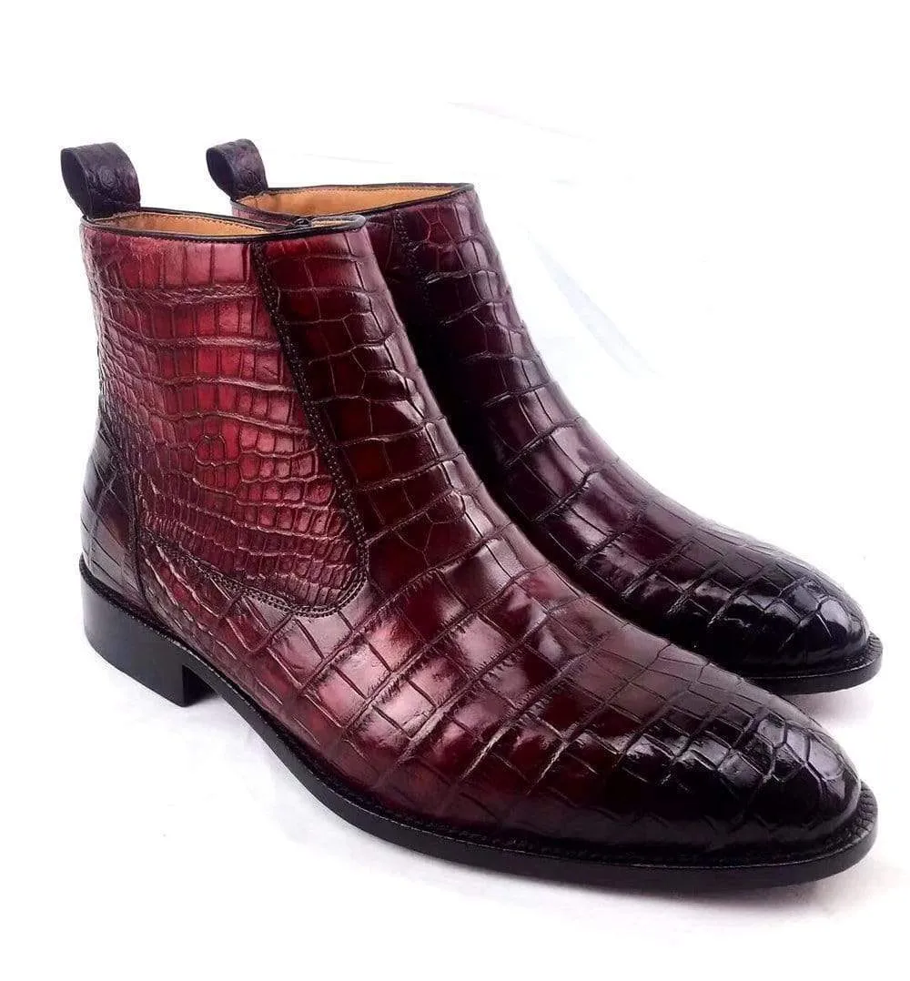 Mens Boots ,Crocodile Boots , Mens Vintage Crocodile Leather Side Zip Ankle Boots