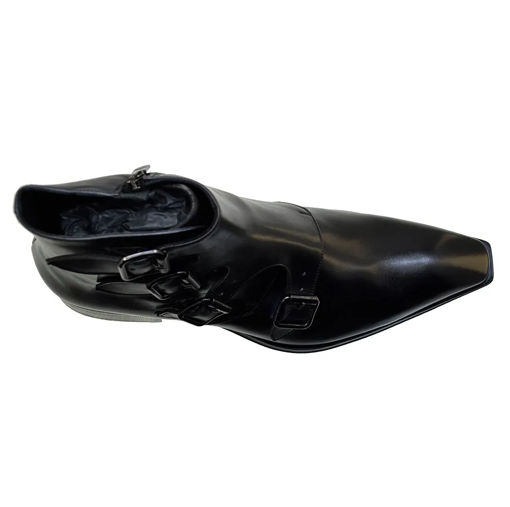 Men's Italian Shoes Jo Ghost 3240 Black Leather Buckle Boots