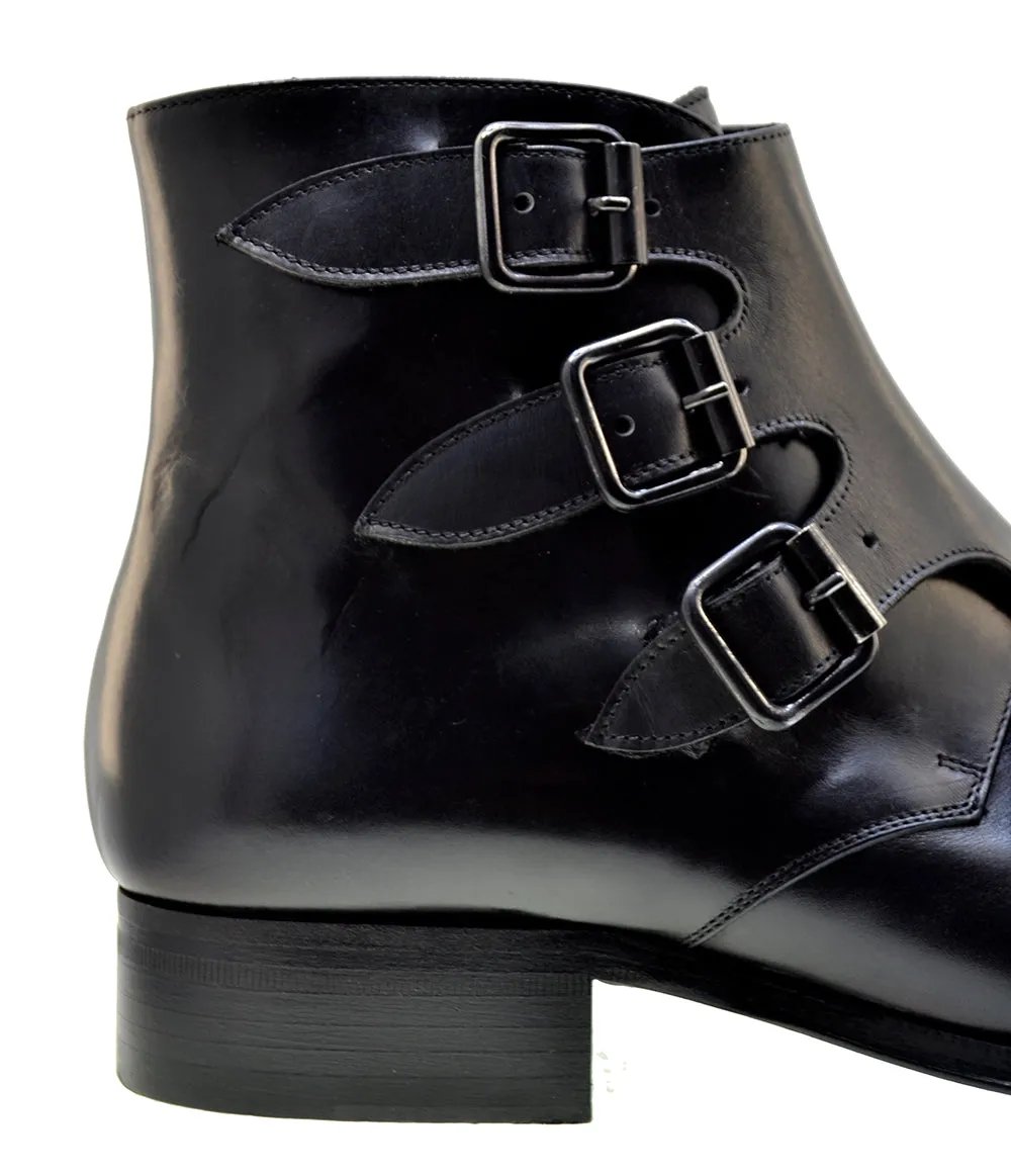 Men's Italian Shoes Jo Ghost 3240 Black Leather Buckle Boots
