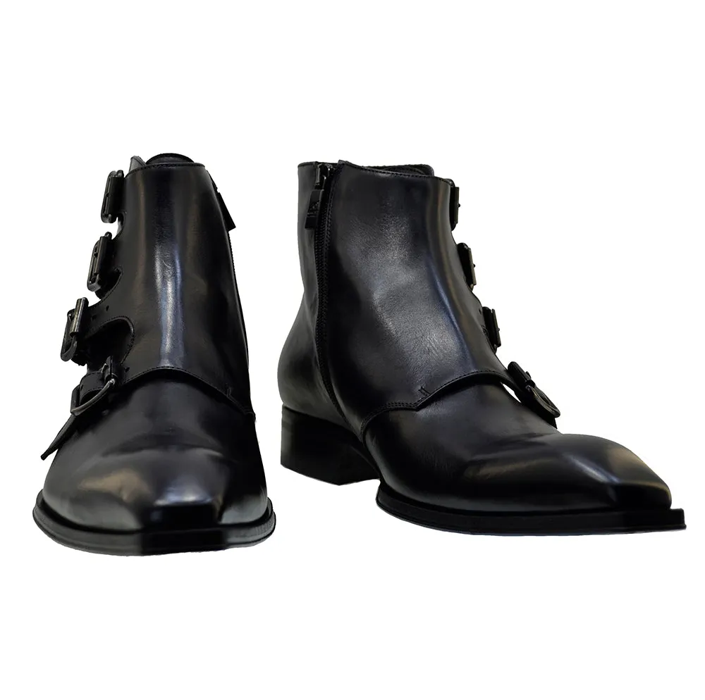 Men's Italian Shoes Jo Ghost 3240 Black Leather Buckle Boots