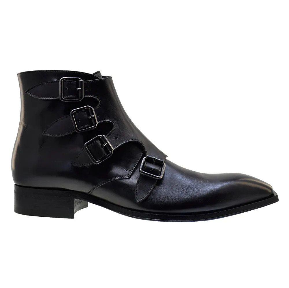 Men's Italian Shoes Jo Ghost 3240 Black Leather Buckle Boots