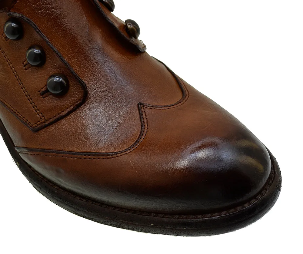Men's Italian Shoes Jo Ghost 4807 Brown Leather Brogues Boots