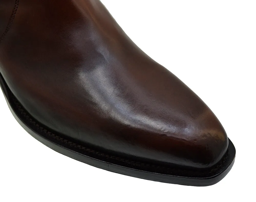 Men's Italian Shoes Jo Ghost 4942 Brown Leather Harness Western Ankle Boots