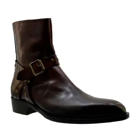 Men's Italian Shoes Jo Ghost 4942 Brown Leather Harness Western Ankle Boots