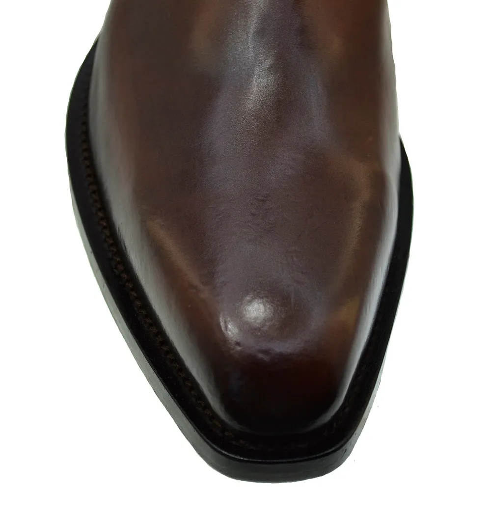 Men's Italian Shoes Jo Ghost 4942 Brown Leather Harness Western Ankle Boots