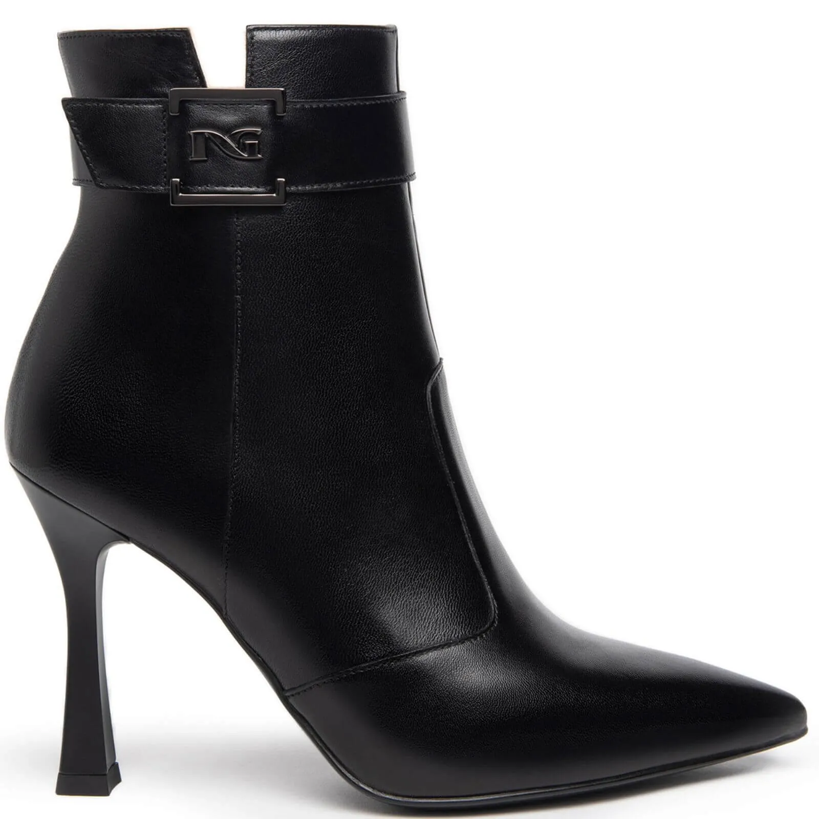 NeroGiardini Black Leather Pointed Toe High Heel Boots
