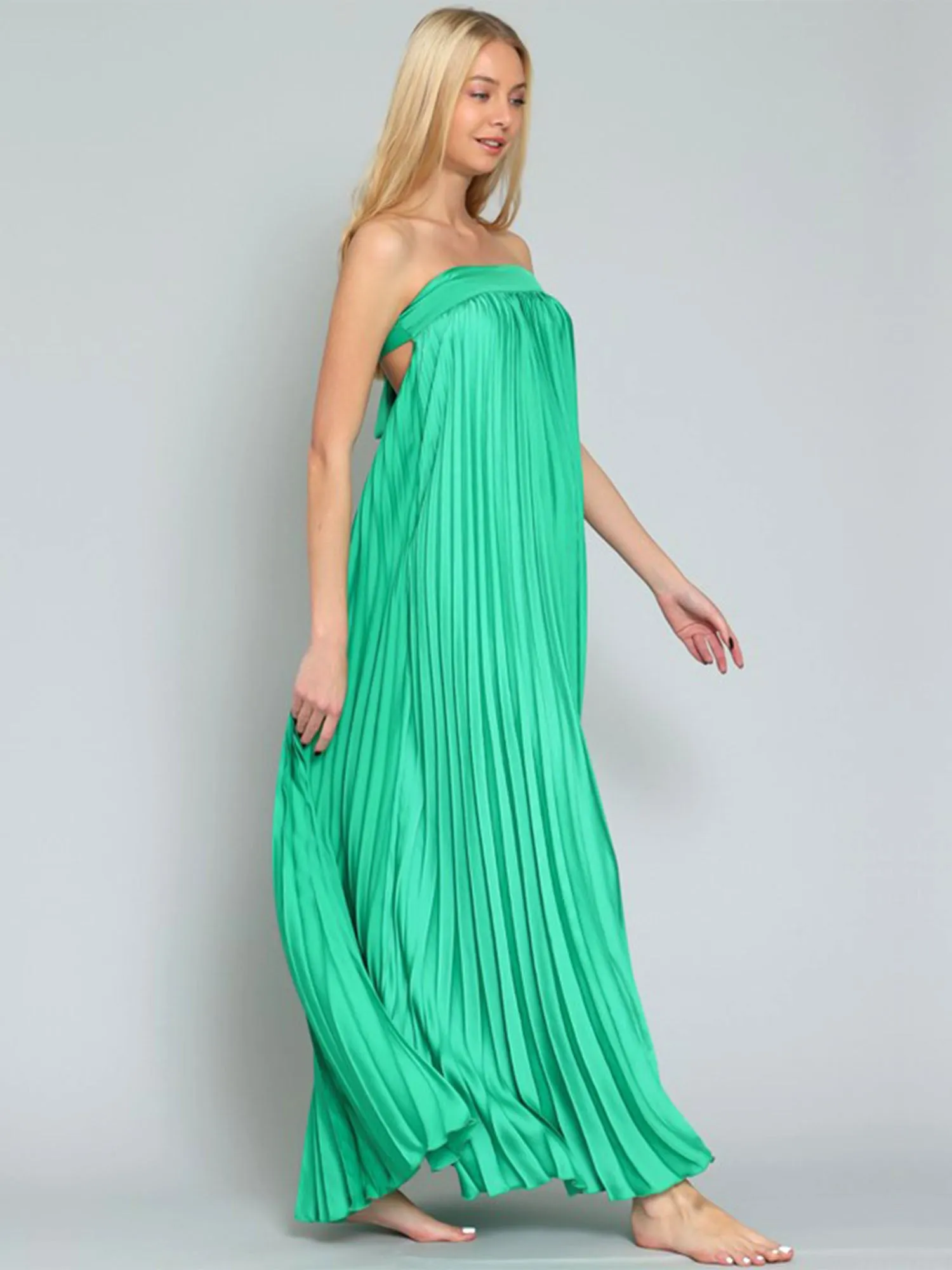 Pleated Low Back Tube Dress - Aakaa