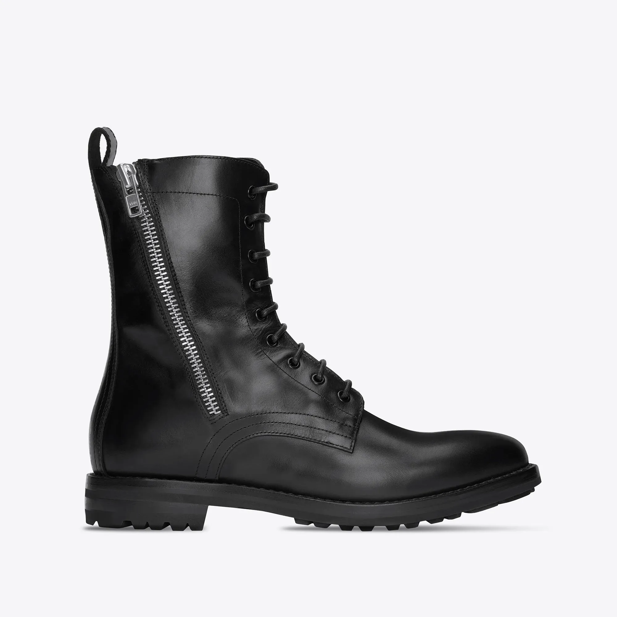 Sergio Zip Combat Boots - Black Leather